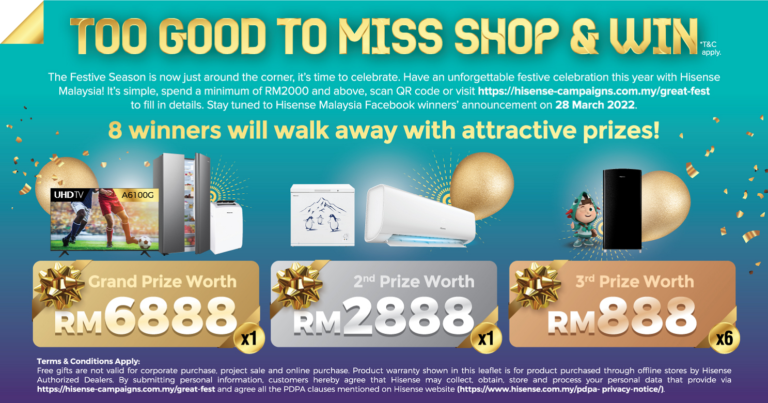 Beli Peralatan Elektronik Hisense dan menangi hadiah percuma bernilai sehingga RM 15,000 8