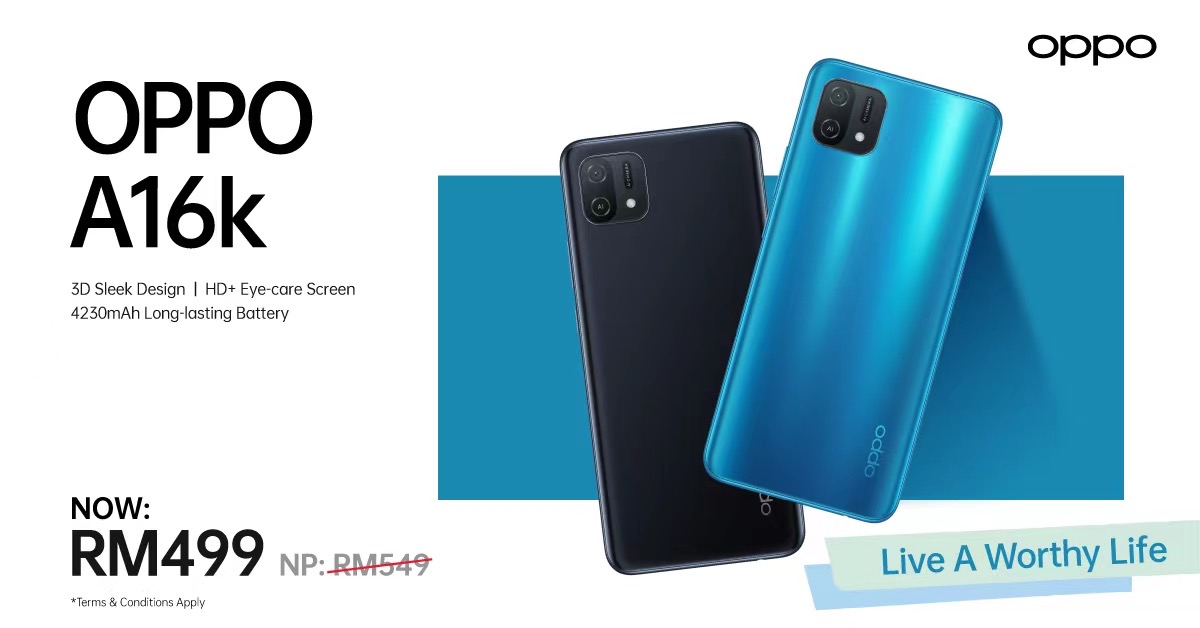 Telefon Pintar Entry Level Oppo A16K kini ditawarkan pada harga RM 499 sahaja 9