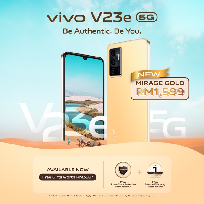 vivo V23e 5G Mirage Gold kini di Malaysia pada harga RM 1,599 - percuma gift box Valentine’s L’Oréal Paris 6