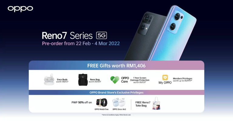 Oppo Reno7 Series akan dibuka untuk pra-tempahan mulai 22 Februari- hadiah percuma bernilai sehingga RM 1,406 7
