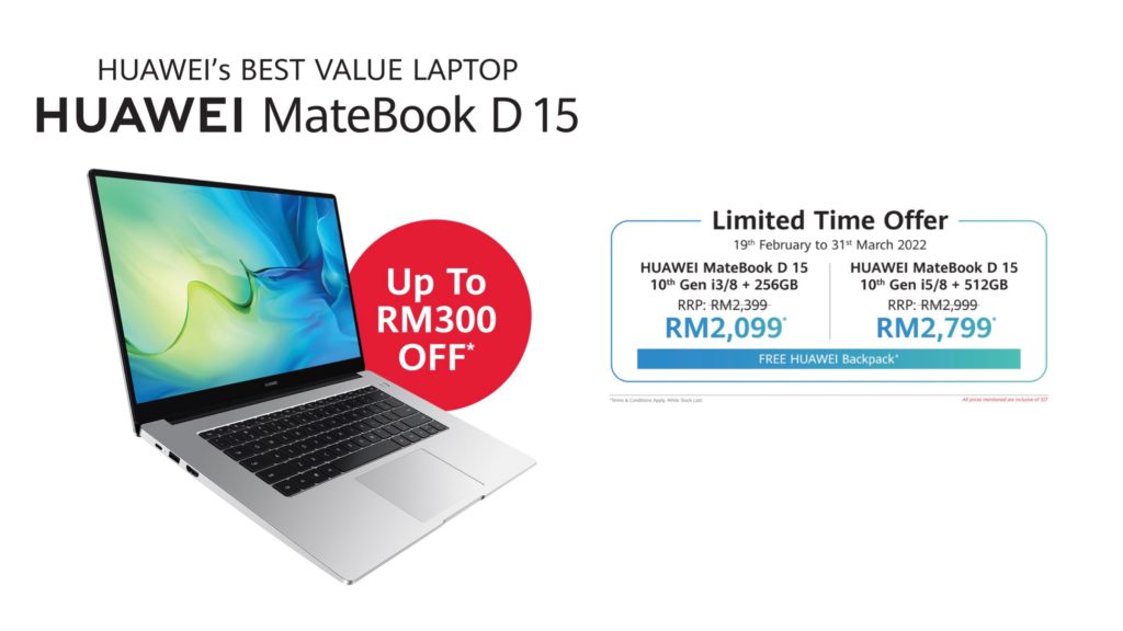 HUAWEI MateBook D15 kini ditawarkan pada harga serendah RM 2,099 sahaja 1