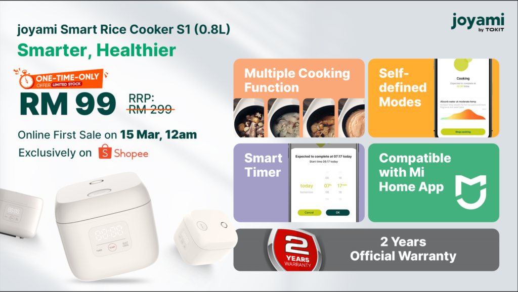 joyami Smart Rice Cooker S1 akan ditawarkan pada harga RM 99 sahaja di Shopee pada 15 Mac ini 1