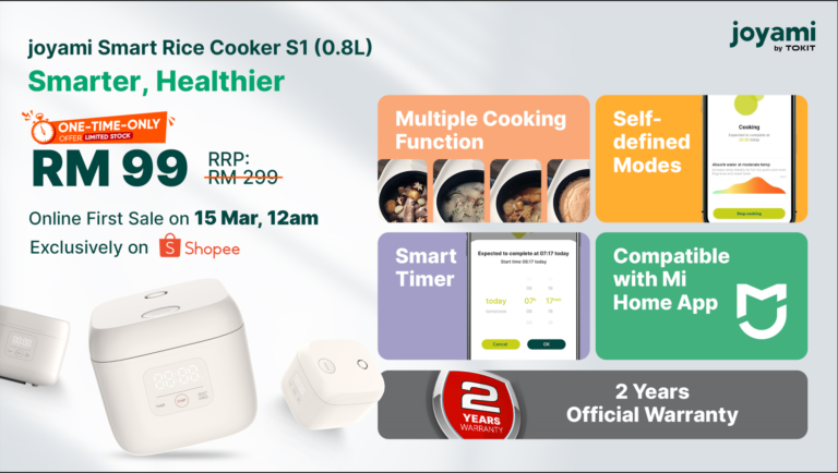 joyami Smart Rice Cooker S1 akan ditawarkan pada harga RM 99 sahaja di Shopee pada 15 Mac ini 2