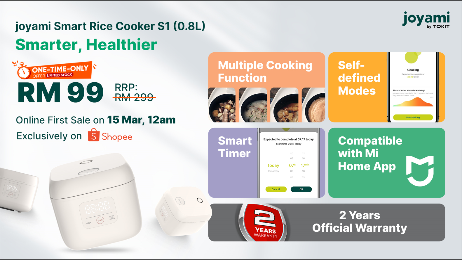 joyami Smart Rice Cooker S1 akan ditawarkan pada harga RM 99 sahaja di Shopee pada 15 Mac ini 7
