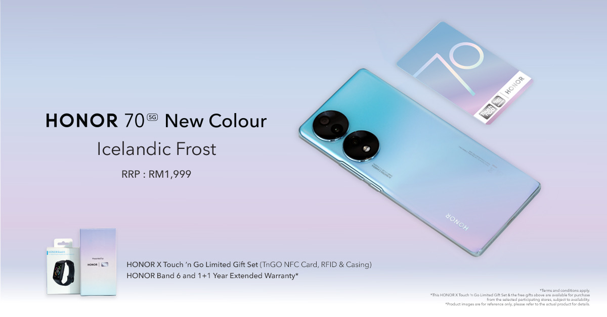 HONOR 70 X Touch 'n Go didalam warna baharu Icelandic Frost kini di Malaysia pada harga RM 1,999 7