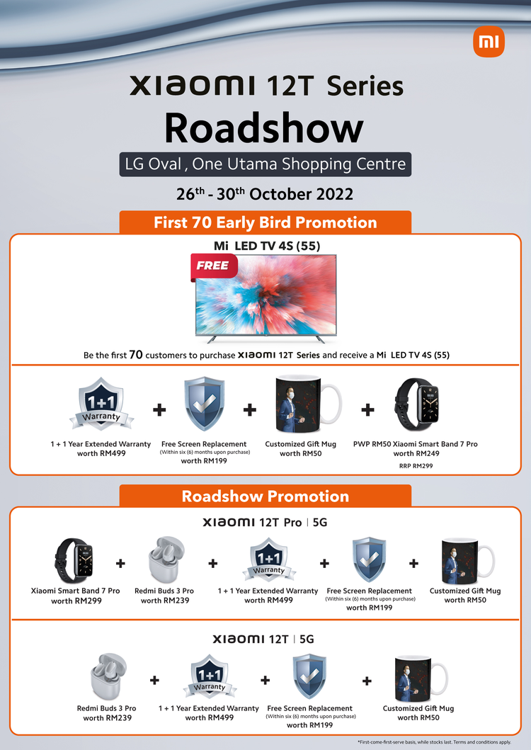 Roadshow Xiaomi 12T Series akan berlangsung pada 26 Oktober ini - percuma Xiaomi LED TV4S bagi pembeli terawal 6