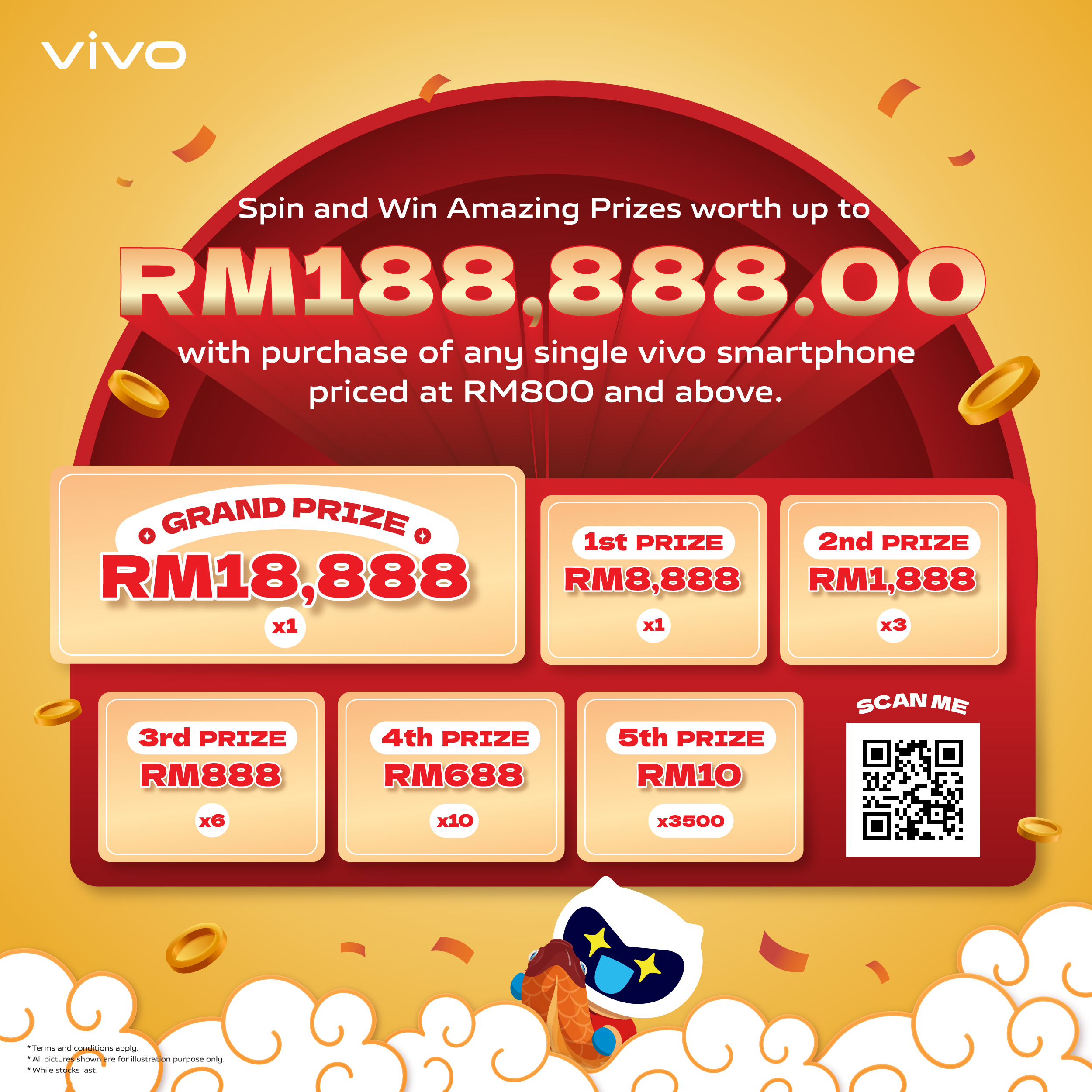 Vivo beri peluang untuk anda menangi wang tunai sehinga RM 18,888 hanya dengan membeli telefon pintar vivo 8