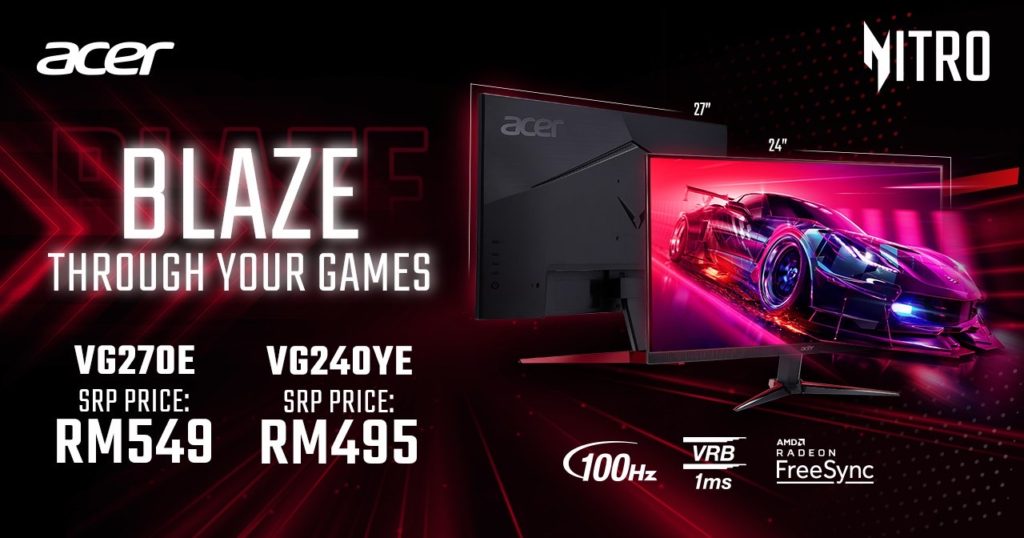 Monitor Gaming Acer Nitro VG240YE dan Nitro VG270E kini di Malaysia pada harga dari RM 459 1