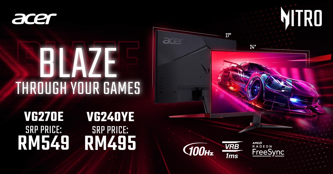 Monitor Gaming Acer Nitro VG240YE dan Nitro VG270E kini di Malaysia pada harga dari RM 459 3