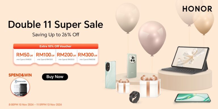 Dapatkan Peranti HONOR Dengan Diskaun Sehingga 26% dan Diskaun Tambahan Pada Jualan Double 11 Super Sale 11