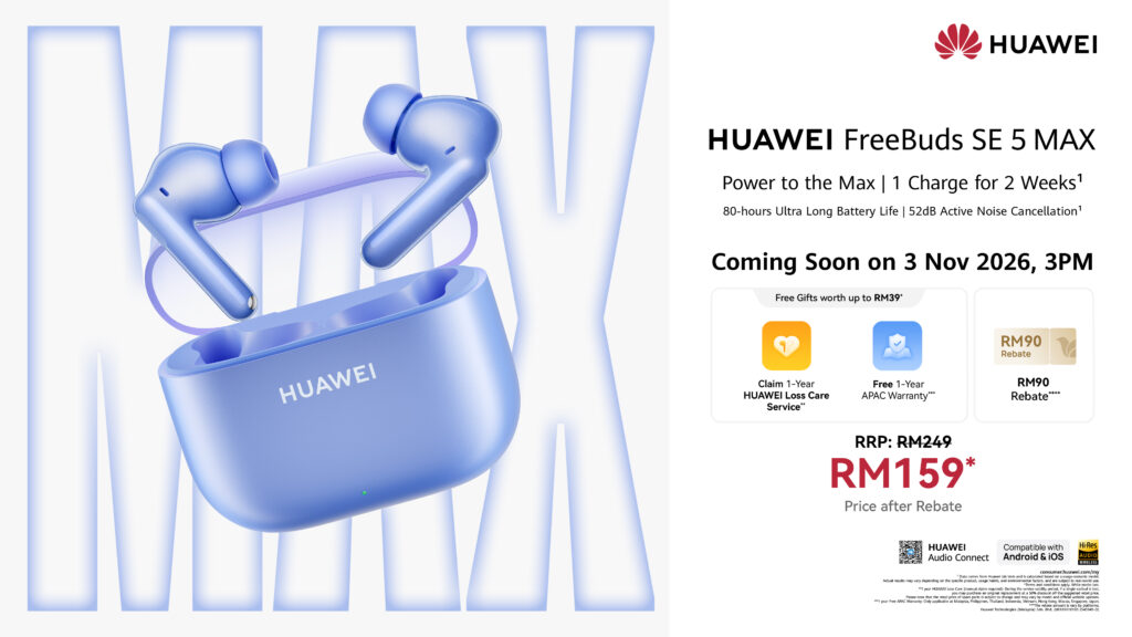 HUAWEI FreeBuds SE 5 MAX: Bateri 80 Jam, Adaptive ANC 52dB, Harga Serendah RM100+ Sahaja — MAX POWER, MAX ANC! 1